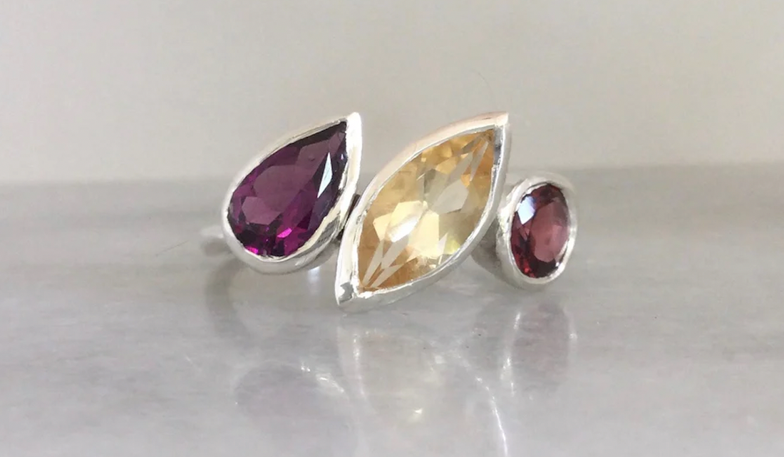 citrine garnet silver ring