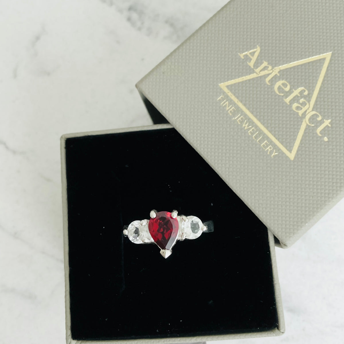 Elizabeth Ring | Red Garnet & White Topaz Size P