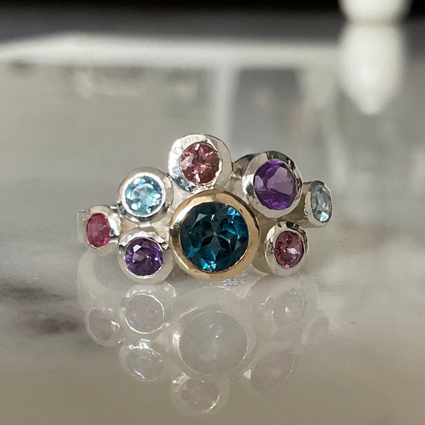Antheia Ring | Topaz, Amethyst & Tourmaline ring with 9ct Gold