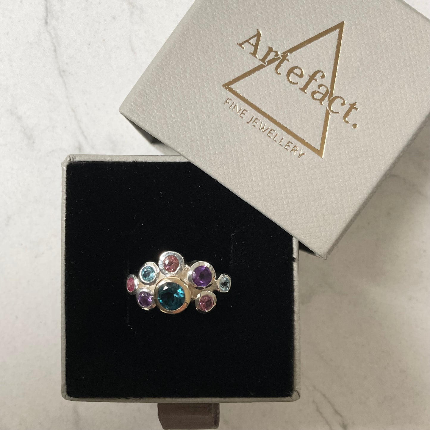 Antheia Ring | Topaz, Amethyst & Tourmaline ring with 9ct Gold