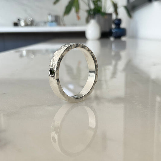 Custom | Tayla flush set hammered silver ring