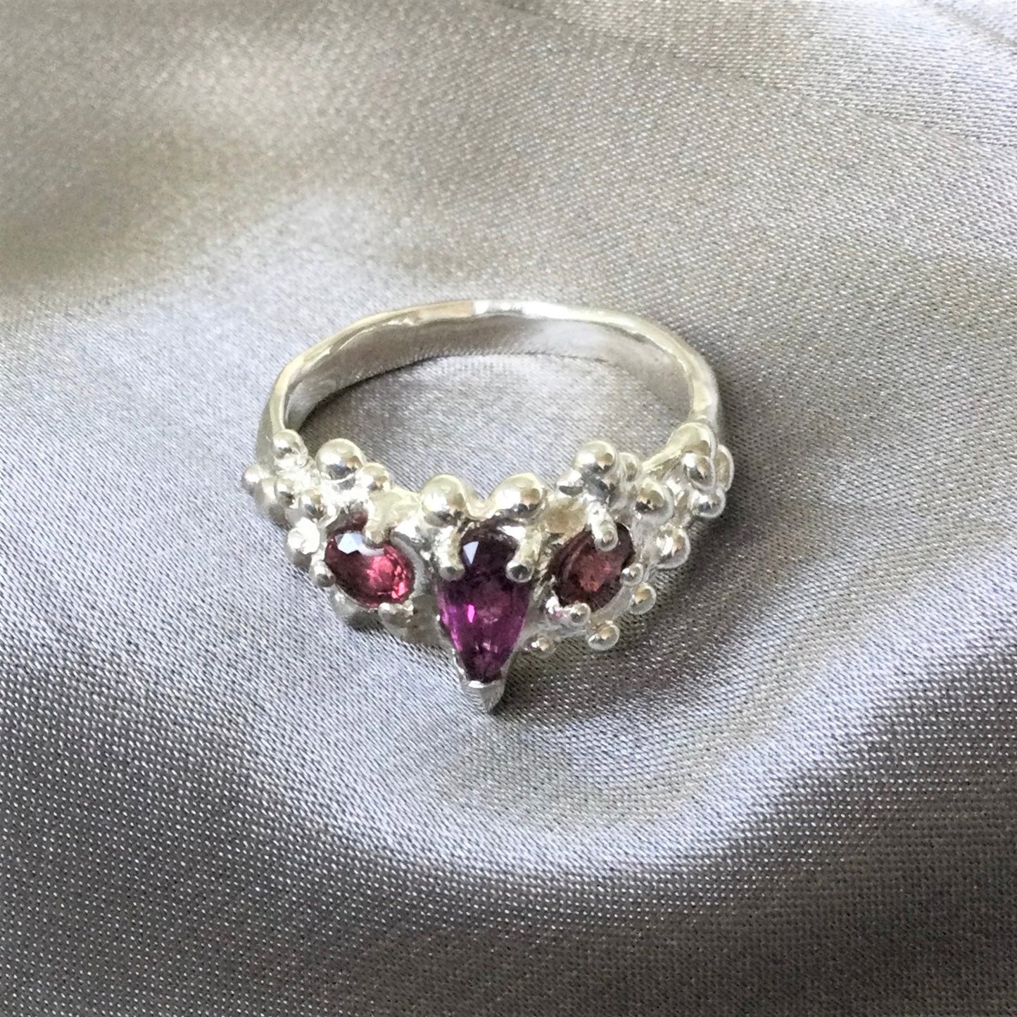 Sterling silver garnet ring top view