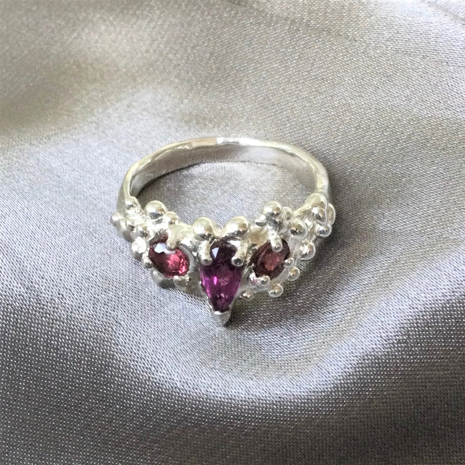 Sterling silver garnet ring top view