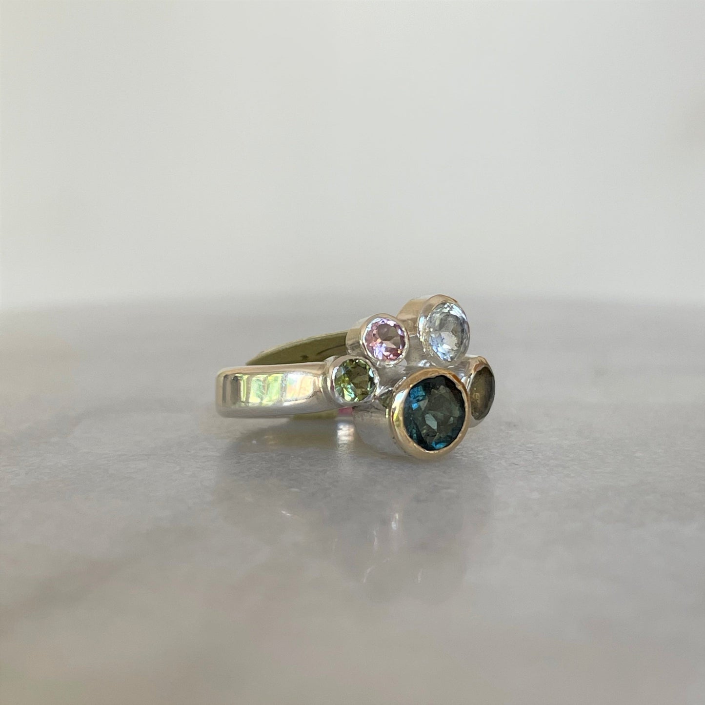 silver tourmaline cluster ring