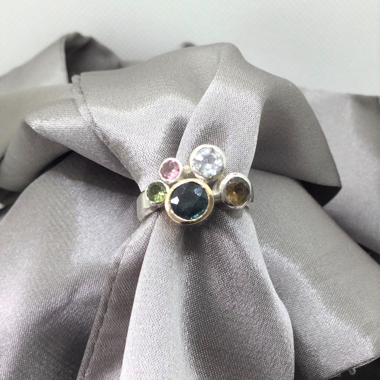 tourmaline cocktail ring on display