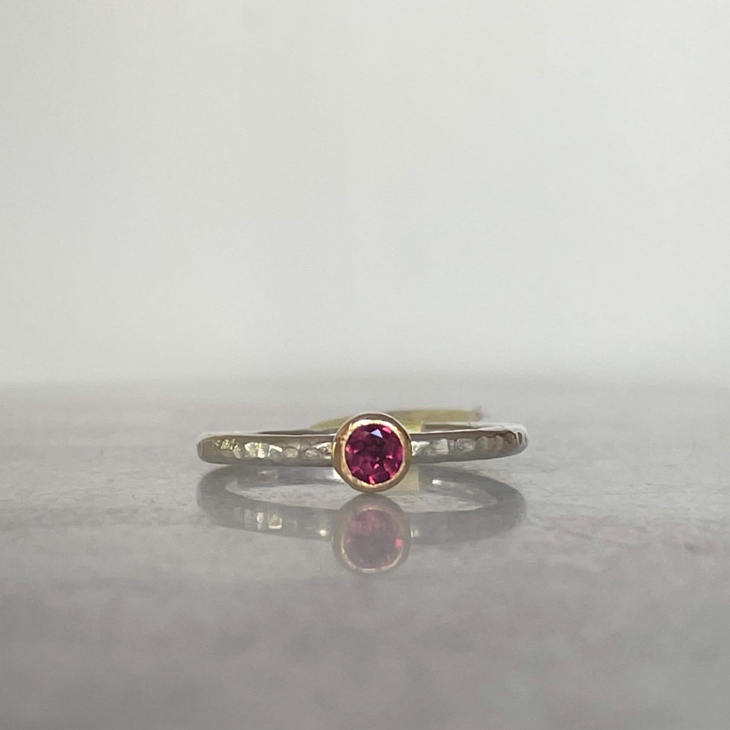 Pink rhodolite garnet silver stackable ring