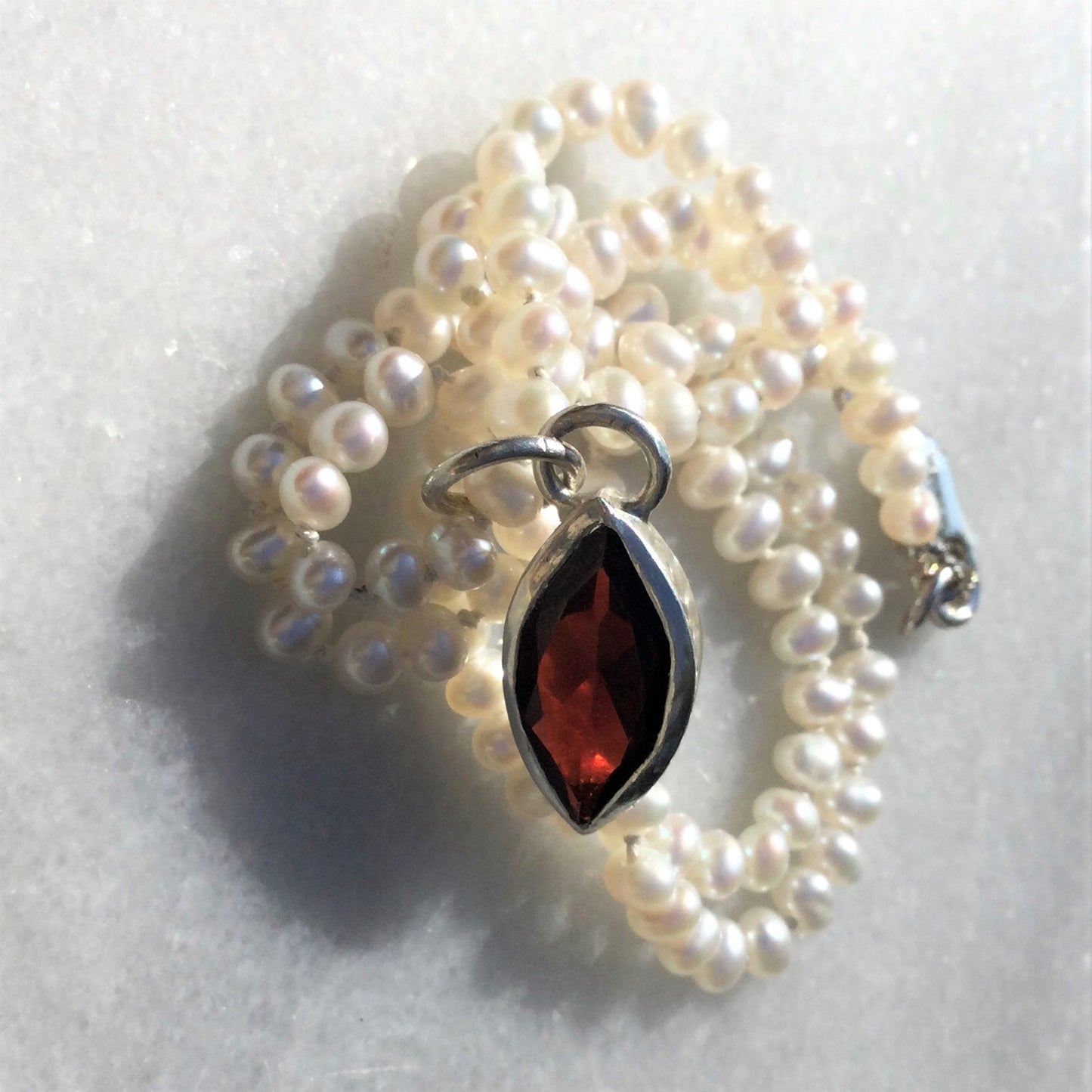 Marquise garnet and seed pearl necklace