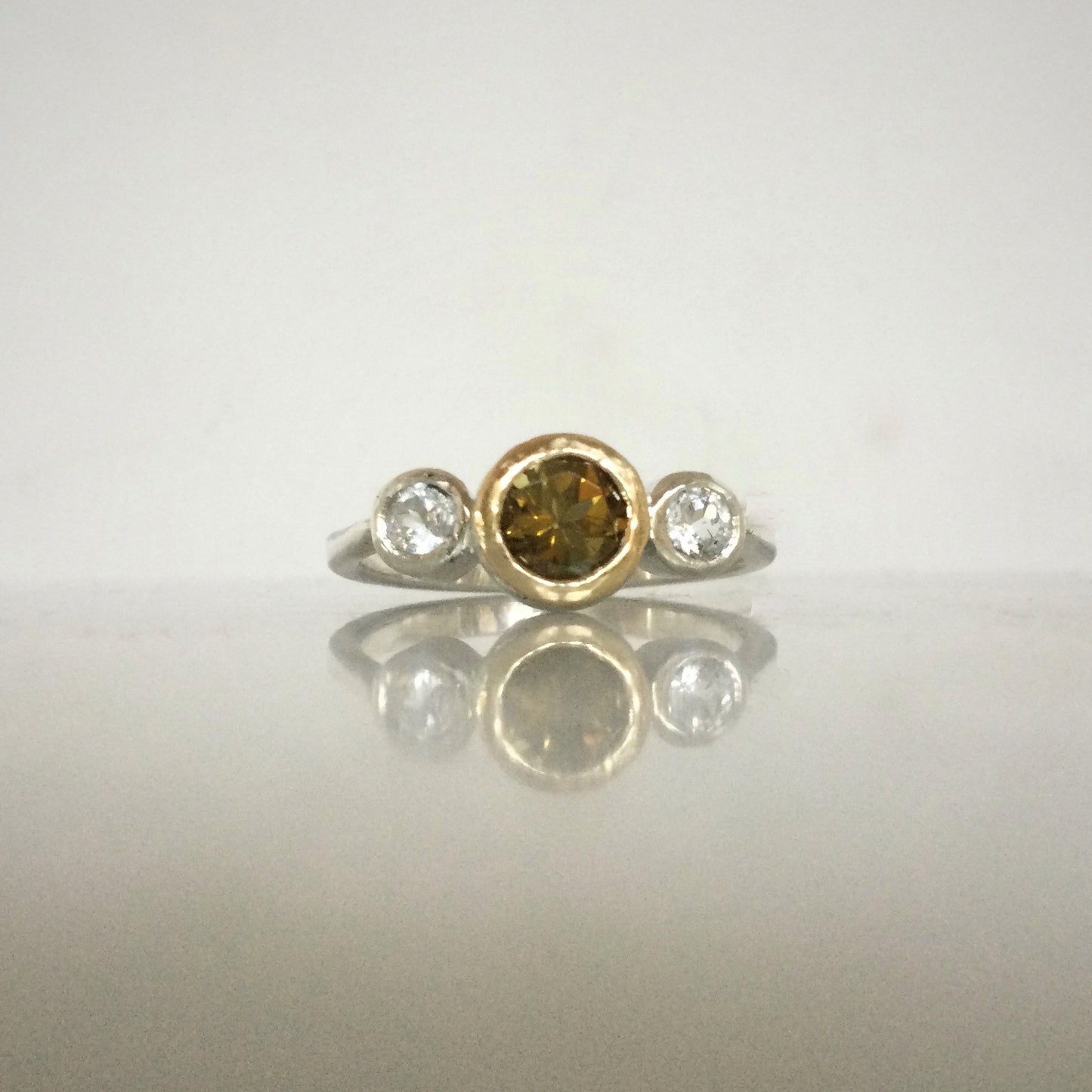 Sterling silver and gold tourmaline cluster ring
