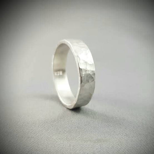 Custom | Tayla flush set hammered silver ring
