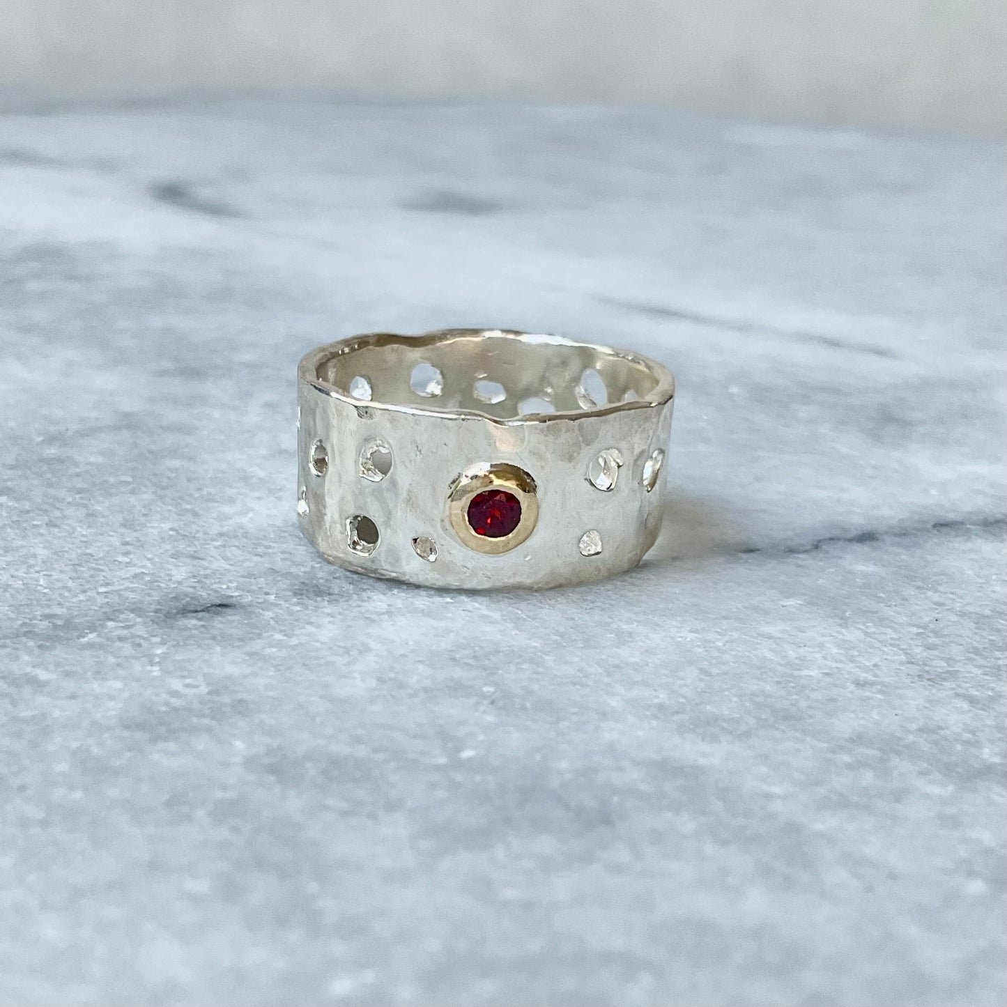 Etna Ring | Organic wide band garnet ring