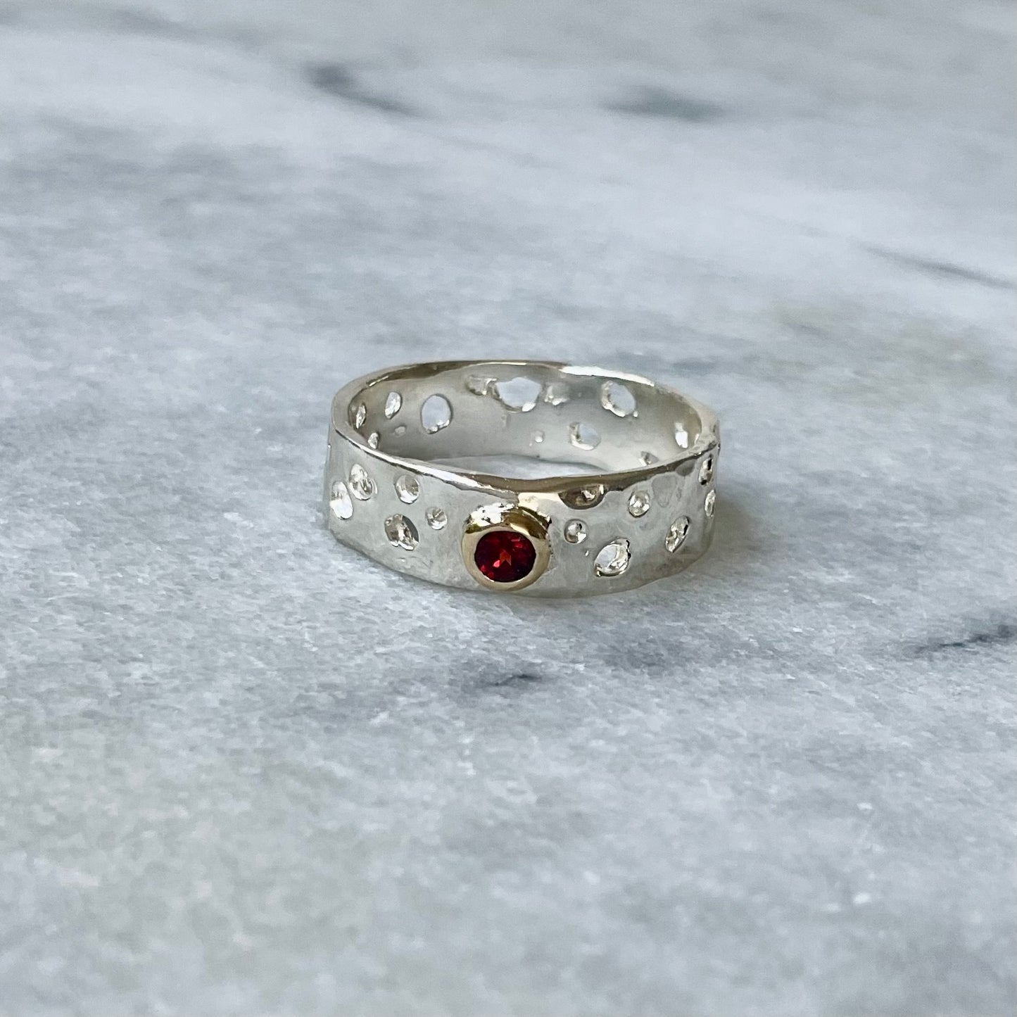Etna Ring | Organic wide band garnet ring
