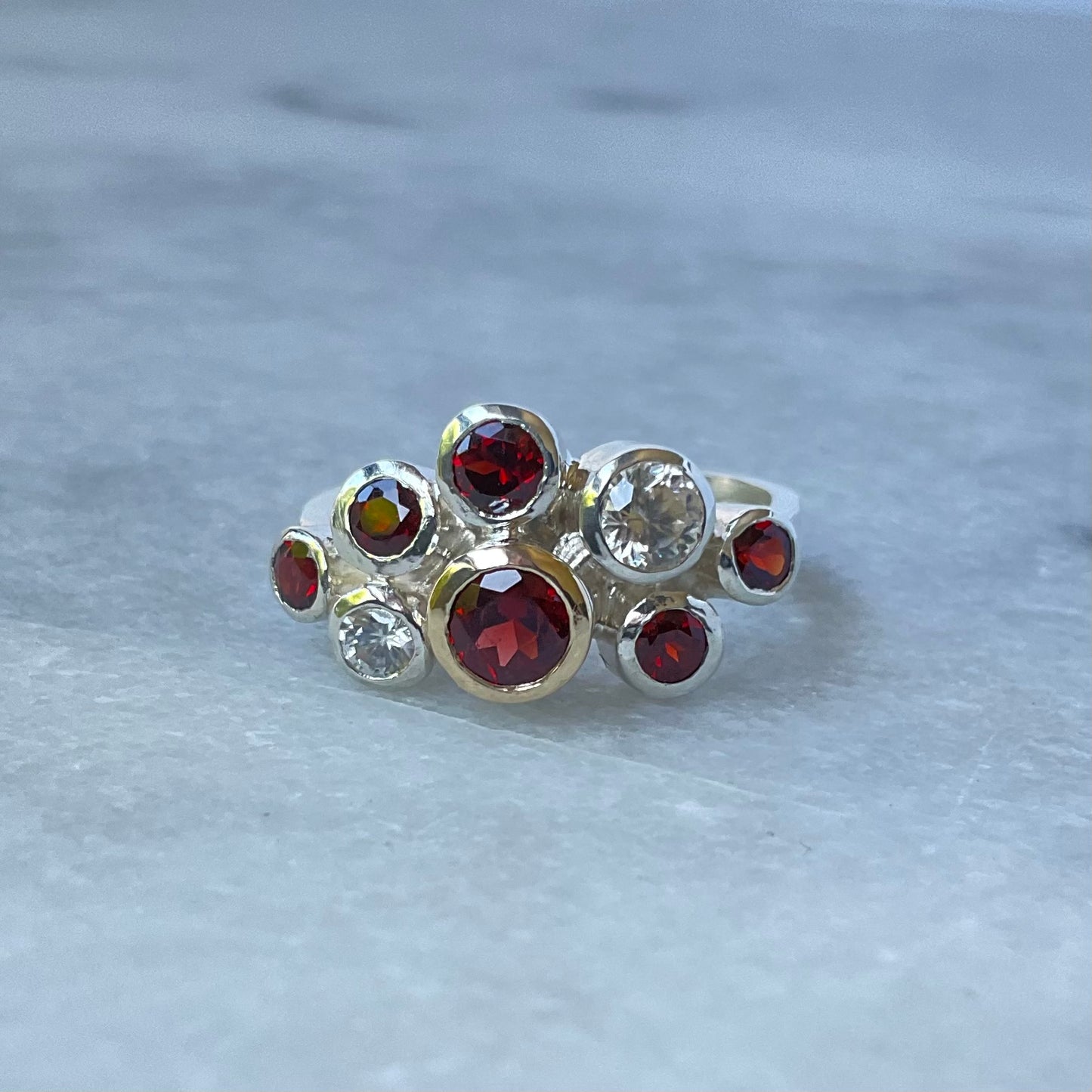 Roses Ring | Garnet & Natural Zircon Ring with 9ct Gold
