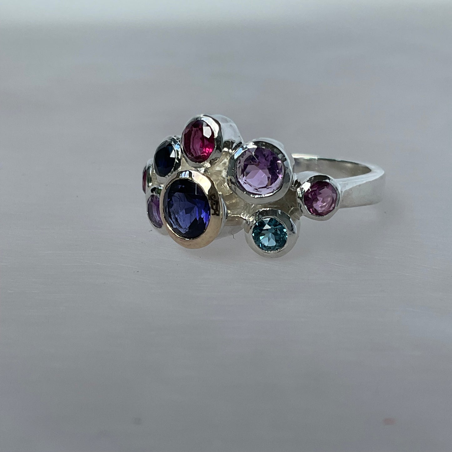 Berry Antheia Ring | Iolite, Amethyst & Pink Garnet with 9ct Gold