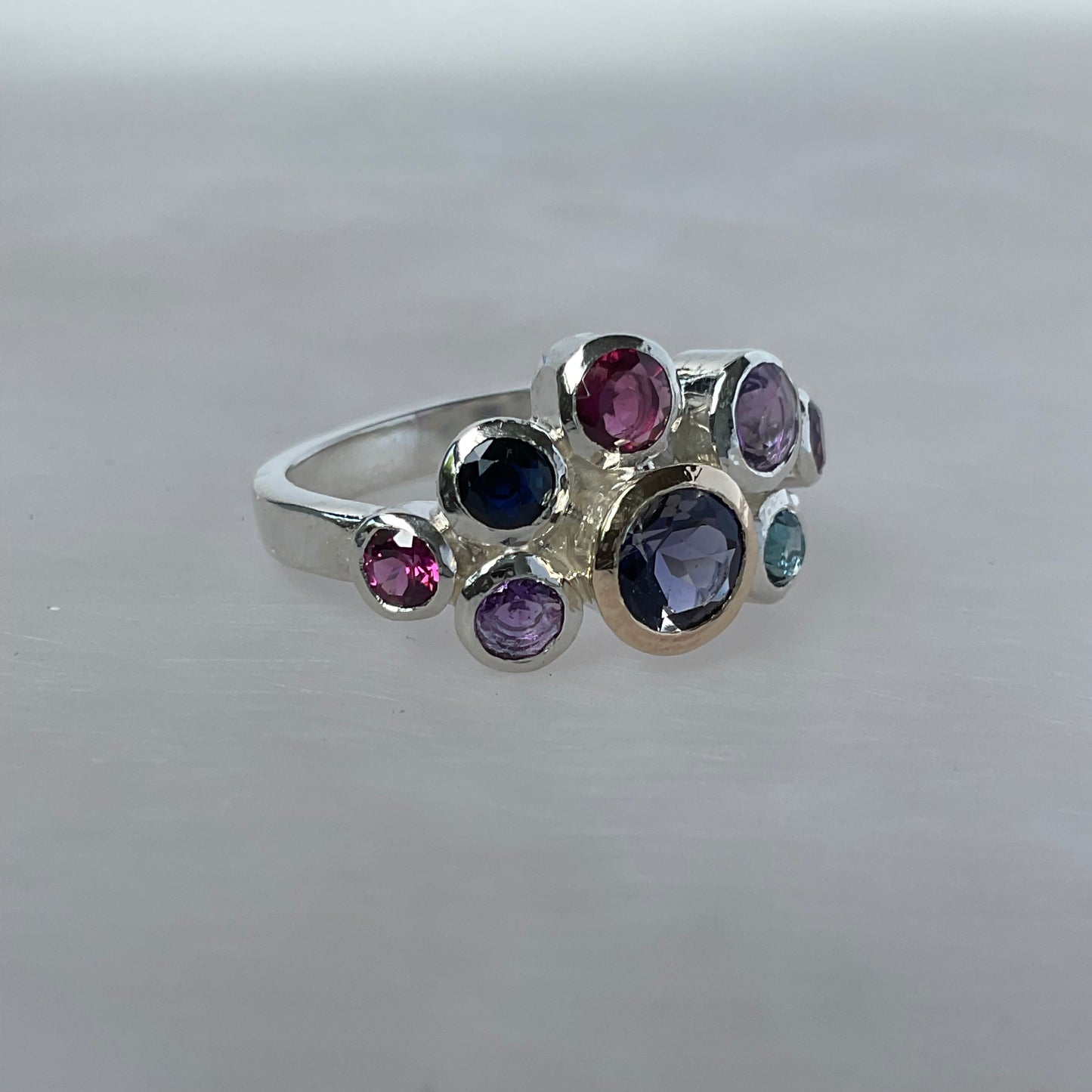 Berry Antheia Ring | Iolite, Amethyst & Pink Garnet with 9ct Gold