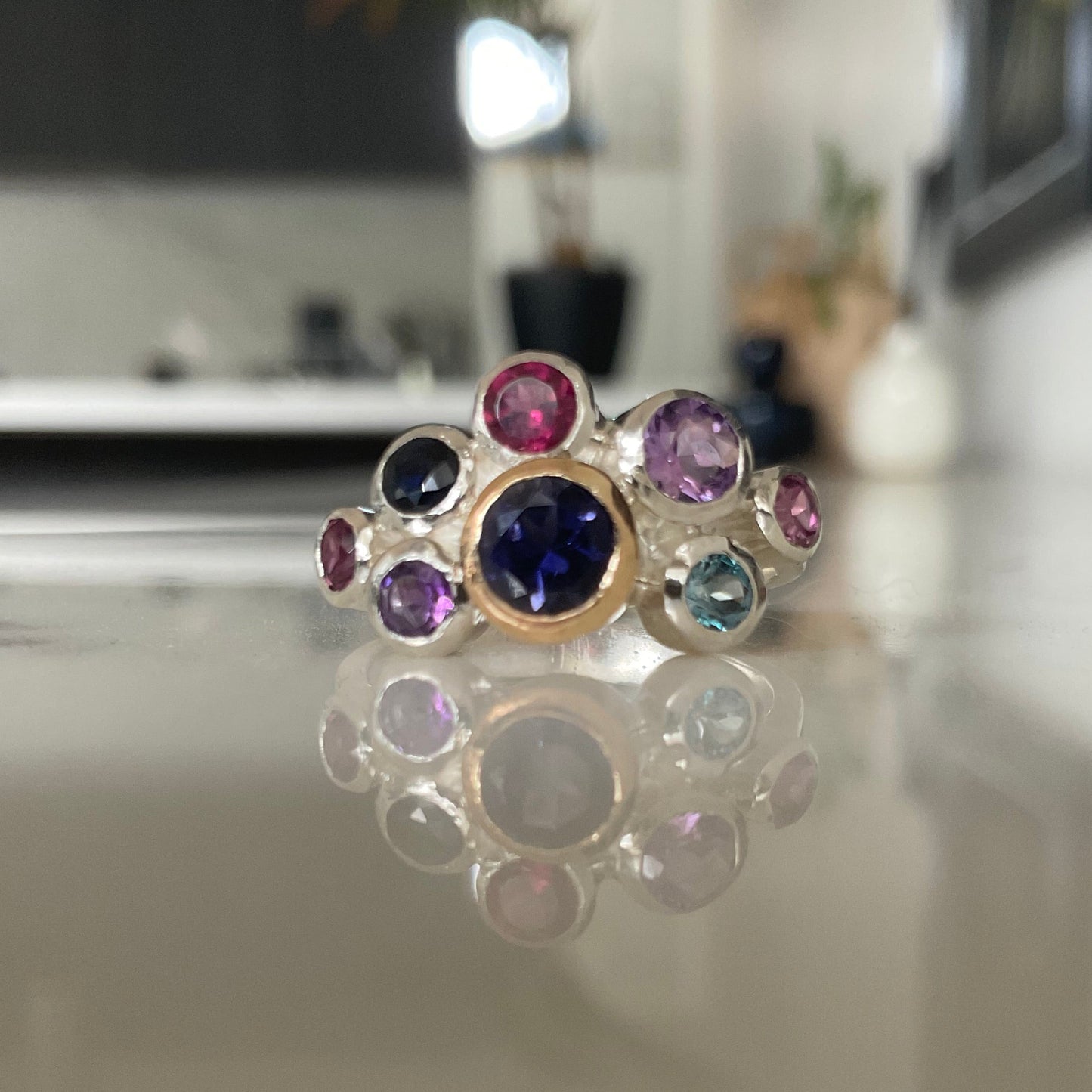 Berry Antheia Ring | Iolite, Amethyst & Pink Garnet with 9ct Gold
