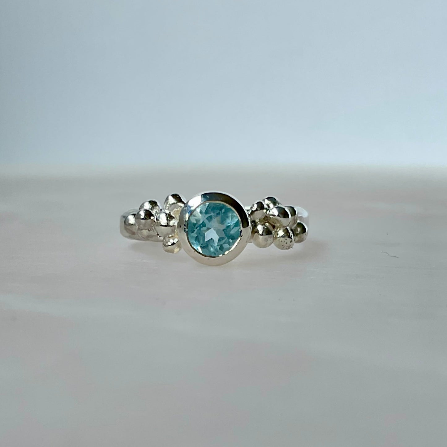 Sky blue topaz silver bubble ring
