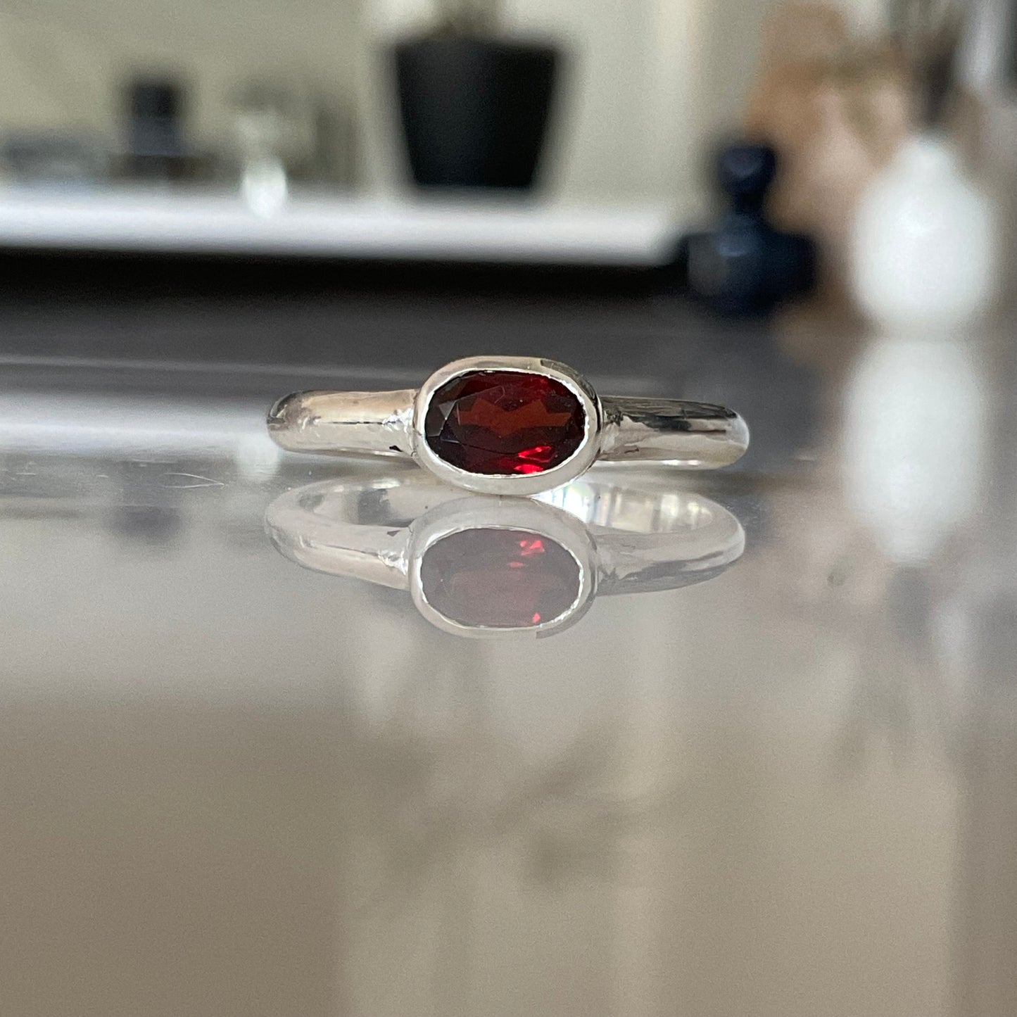 Cosmo ring | Pink or Red Oval Garnet Size K