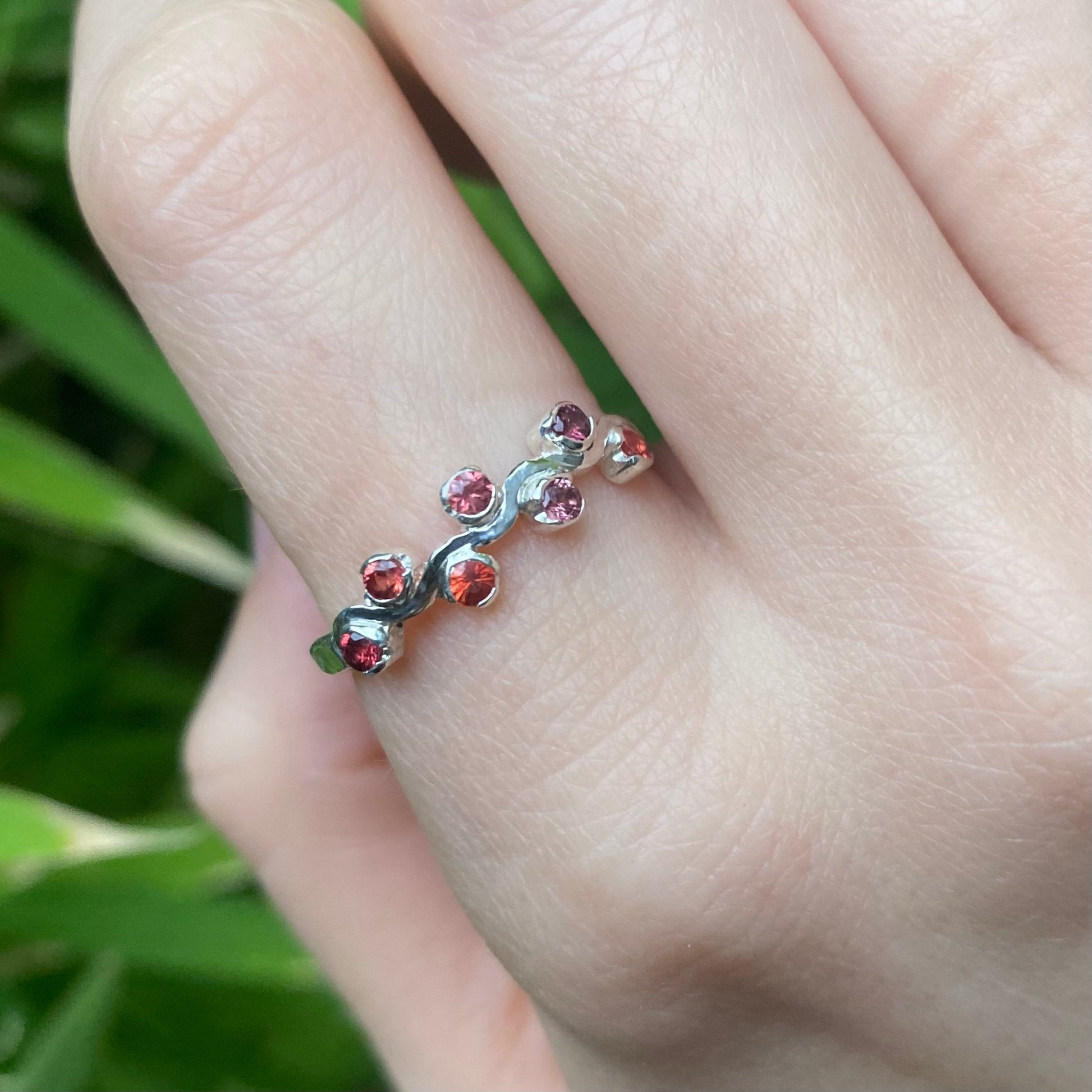 Sapphires set on a sterling silver ring band