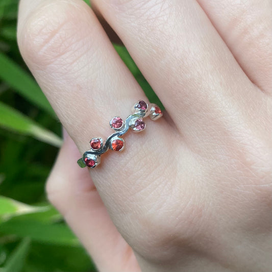 Sapphires set on a sterling silver ring band