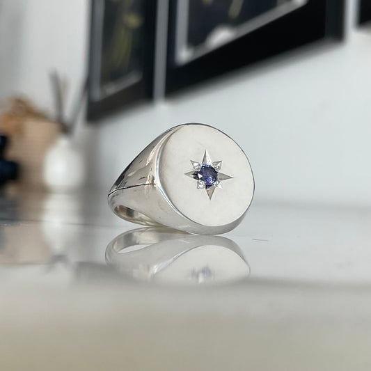 Sapphire Signet ring | Evening Star Ring UK/AU SIze L