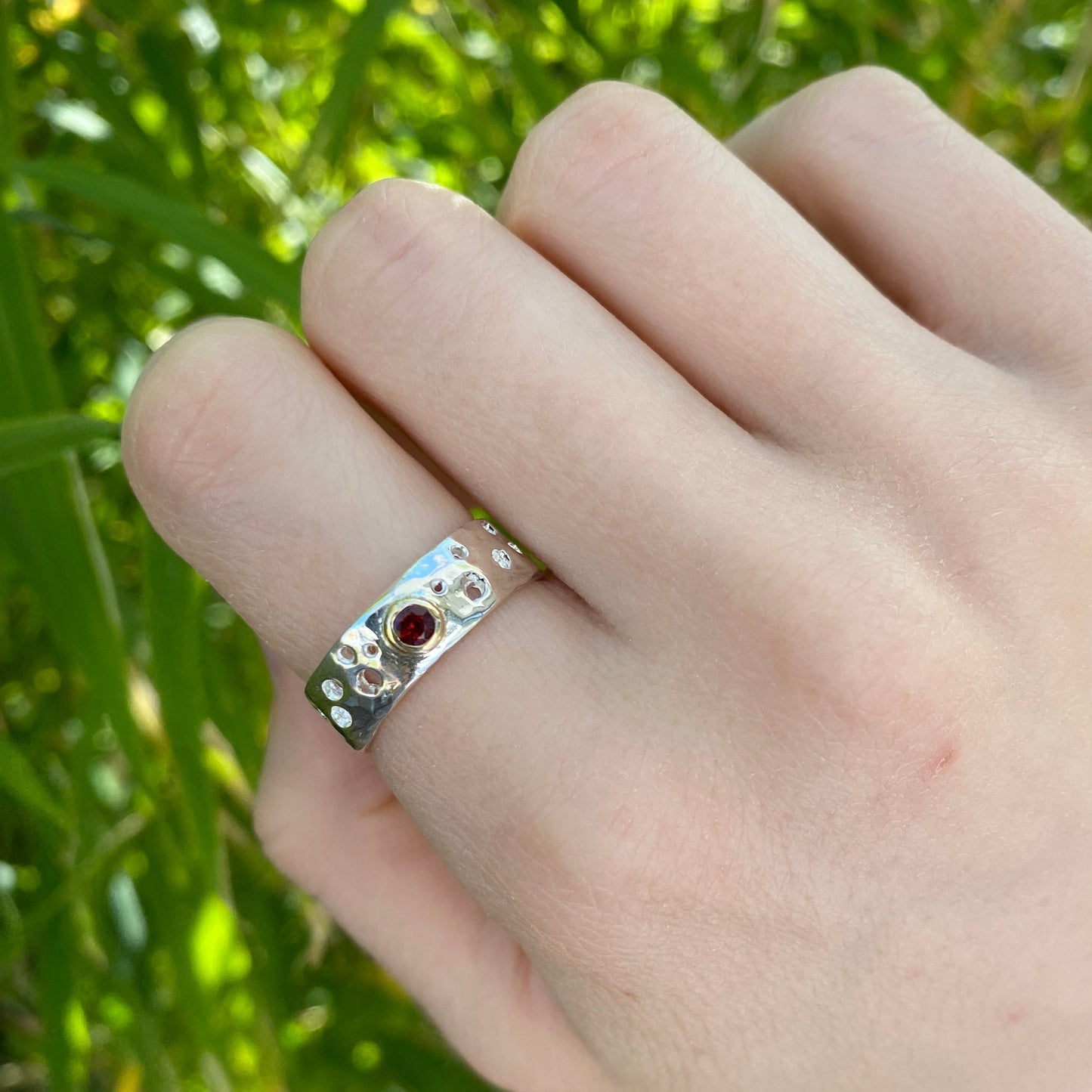 Etna Ring | Organic wide band garnet ring