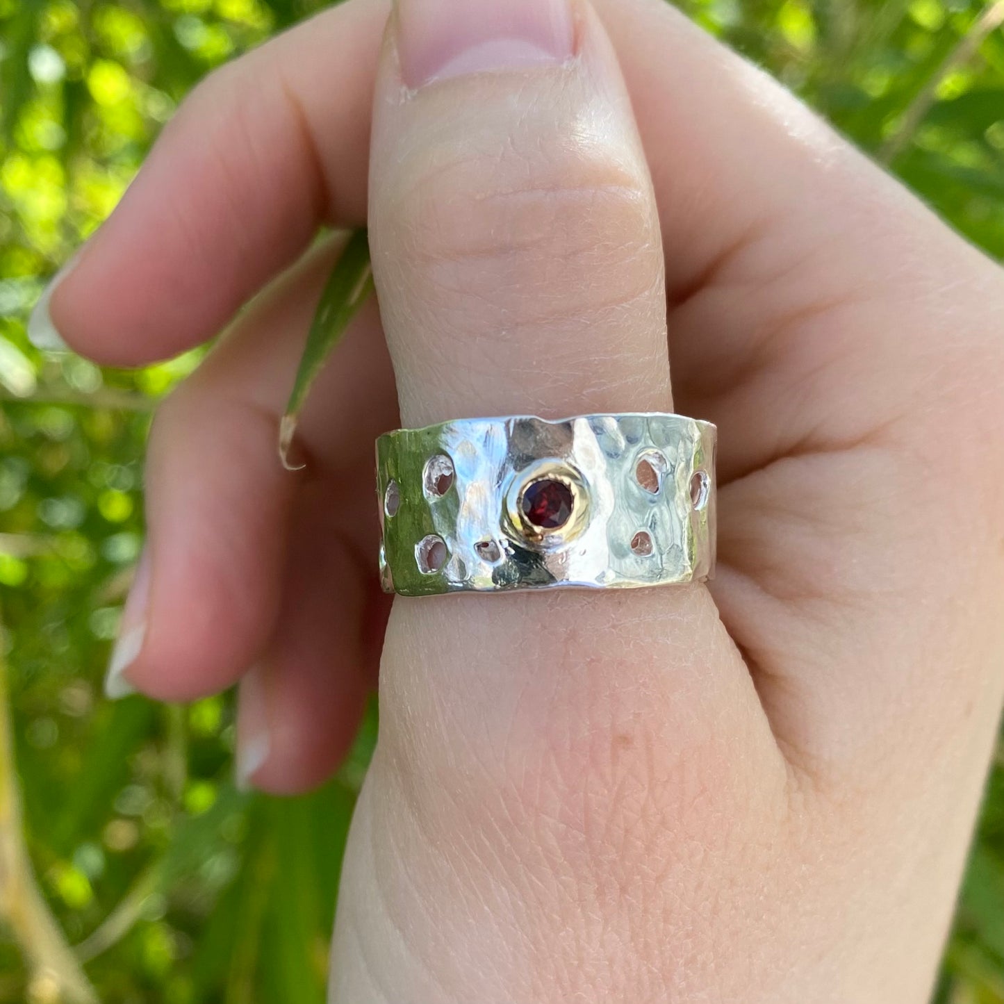 Etna Ring | Organic wide band garnet ring