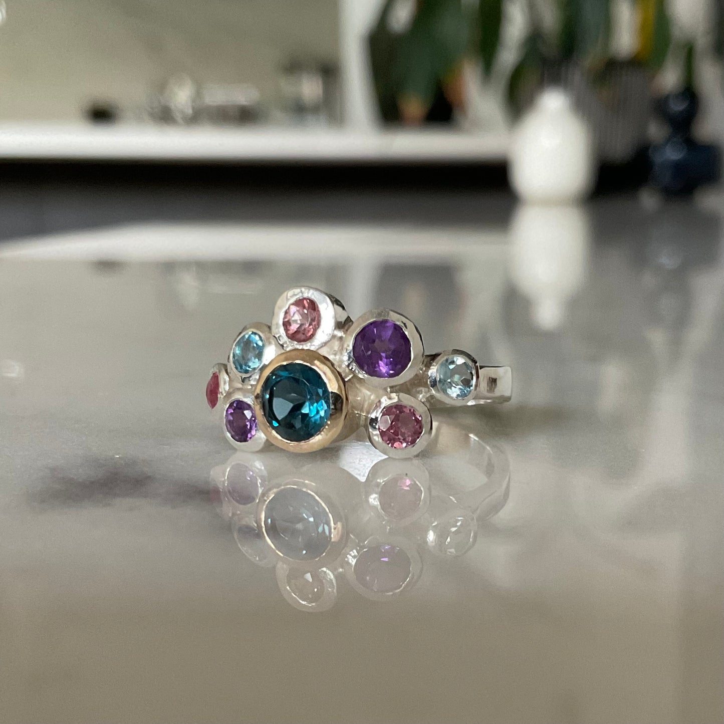 Antheia Ring | Topaz, Amethyst & Tourmaline ring with 9ct Gold