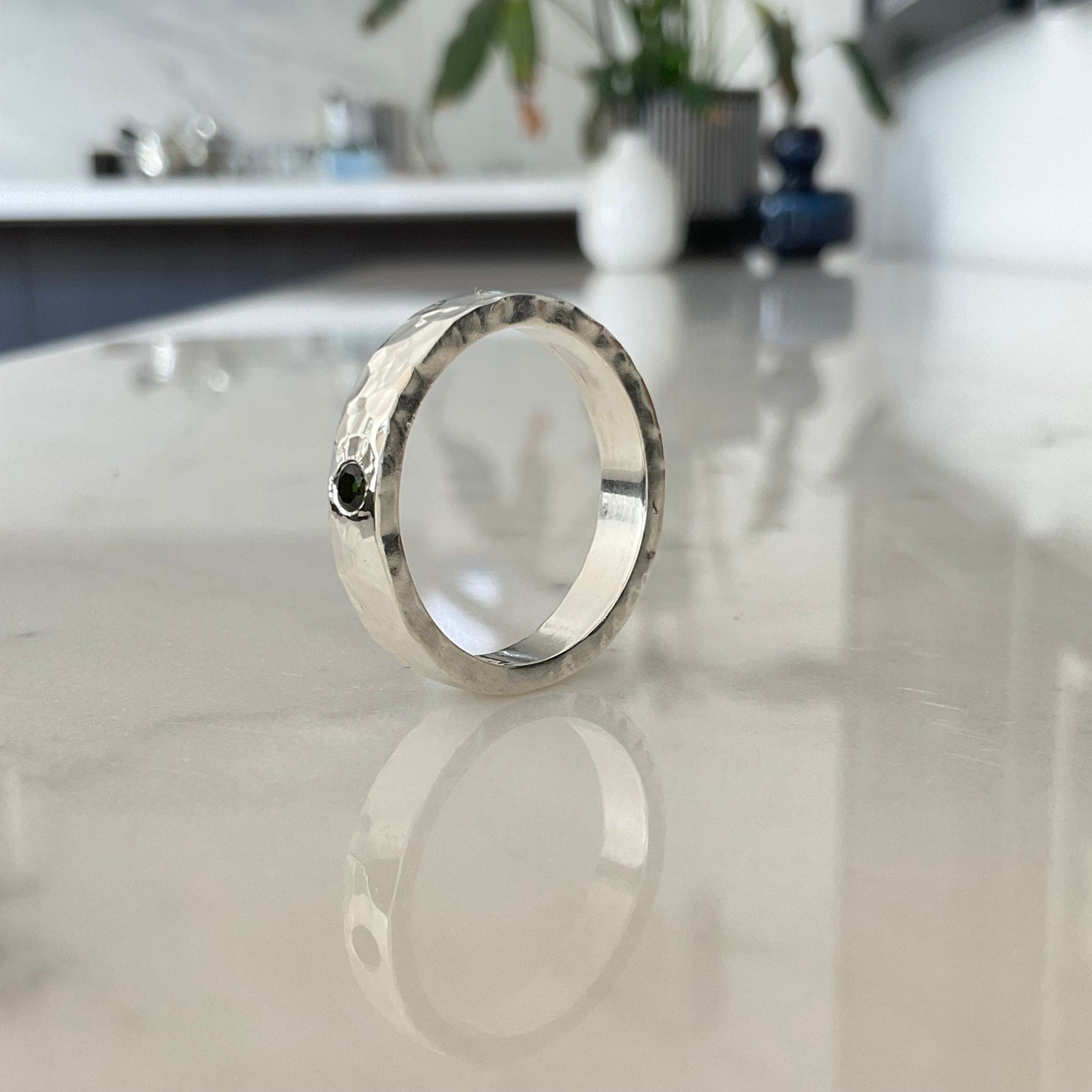 Custom | Tayla flush set hammered silver ring