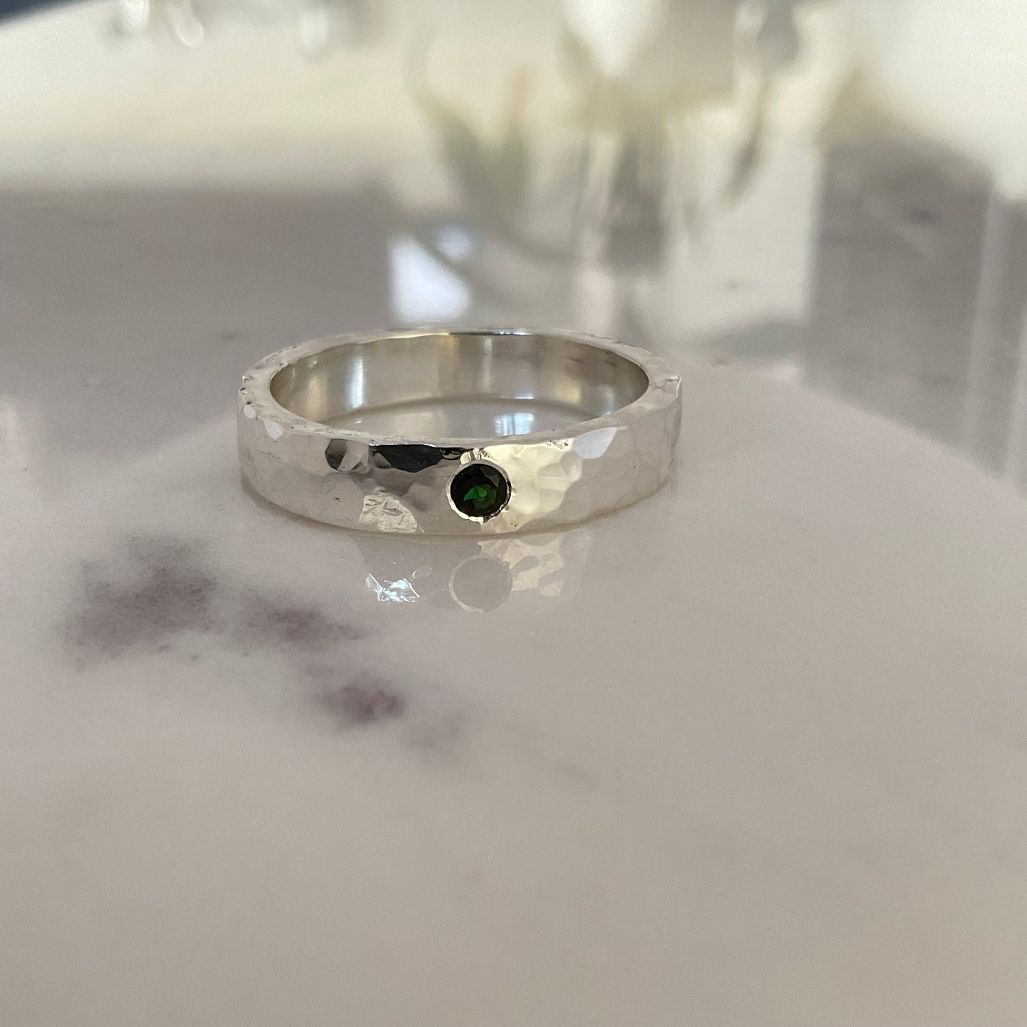 Custom | Tayla flush set hammered silver ring