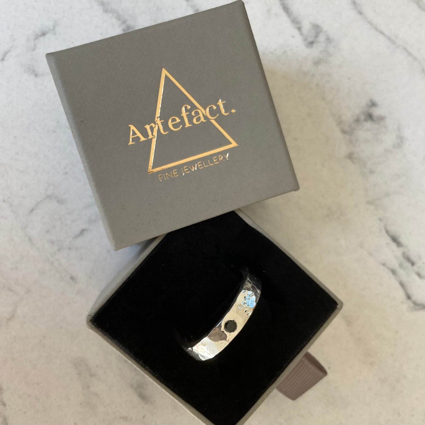 Custom | Tayla flush set hammered silver ring