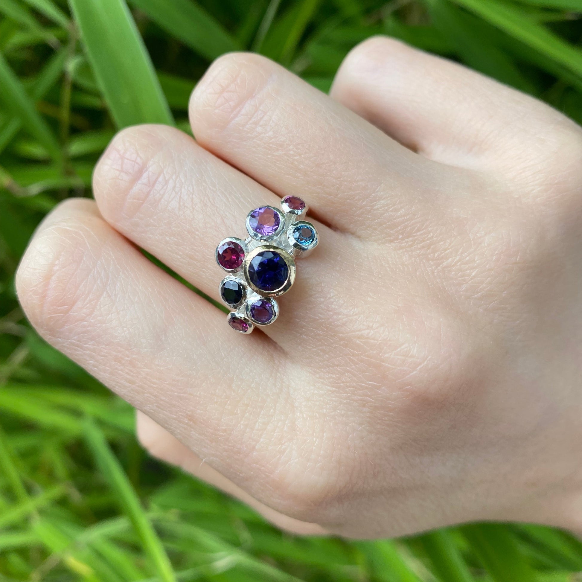 Natural Gemstone cluster ring