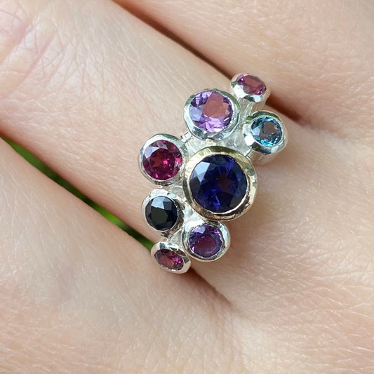 Berry Antheia Ring | Iolite, Amethyst & Pink Garnet with 9ct Gold