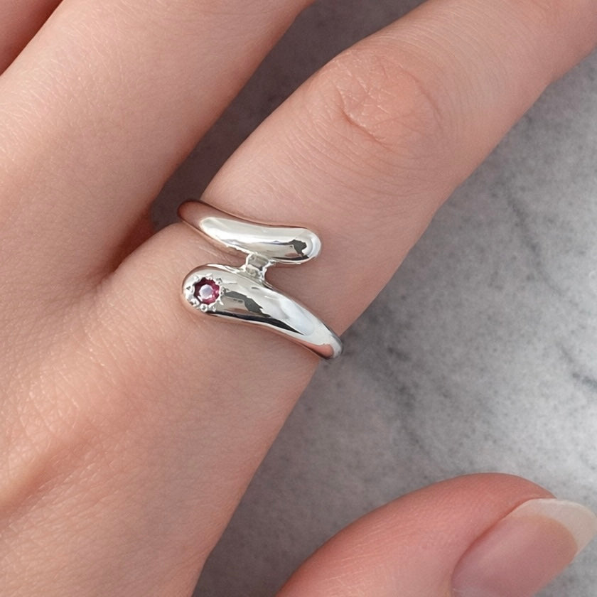 Handmade silver ring with a pink garnet made in Melbourne