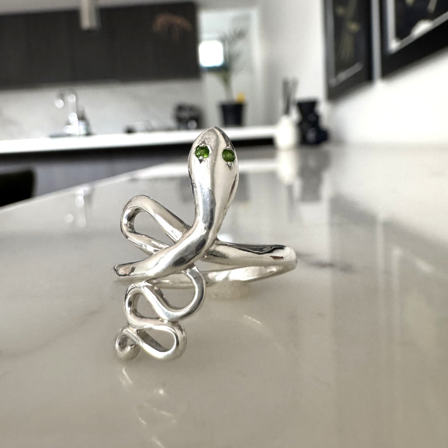 Snake ring | Silver gemstone snake ring Size P1/2