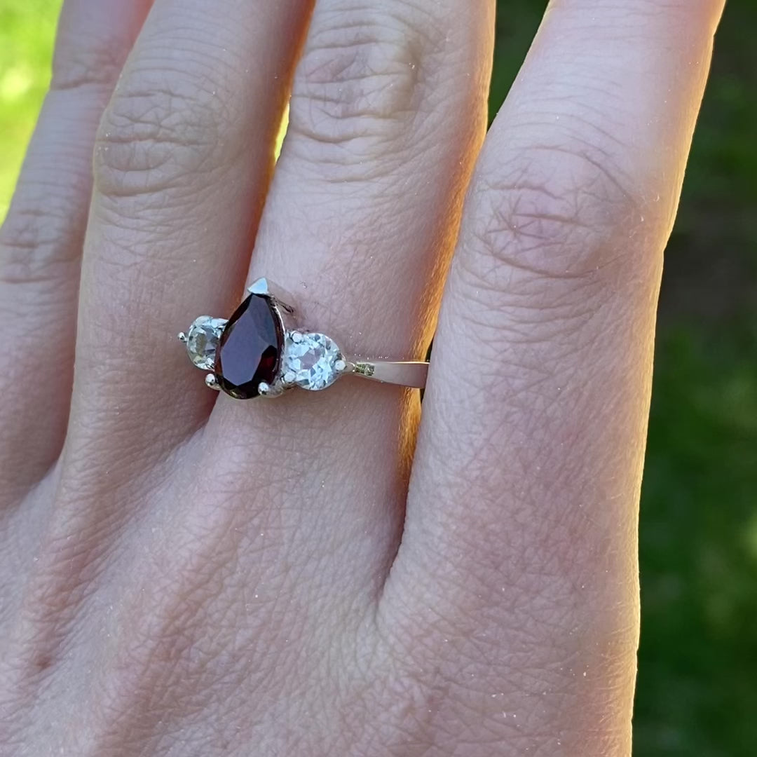 Pear shaped garnet ring