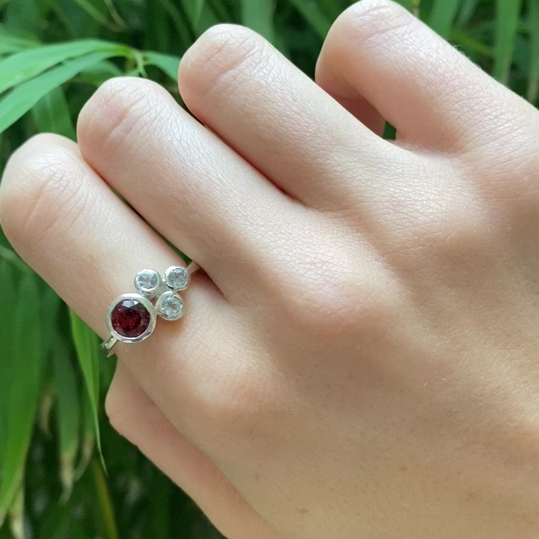 Garnet and white topaz cluster ring