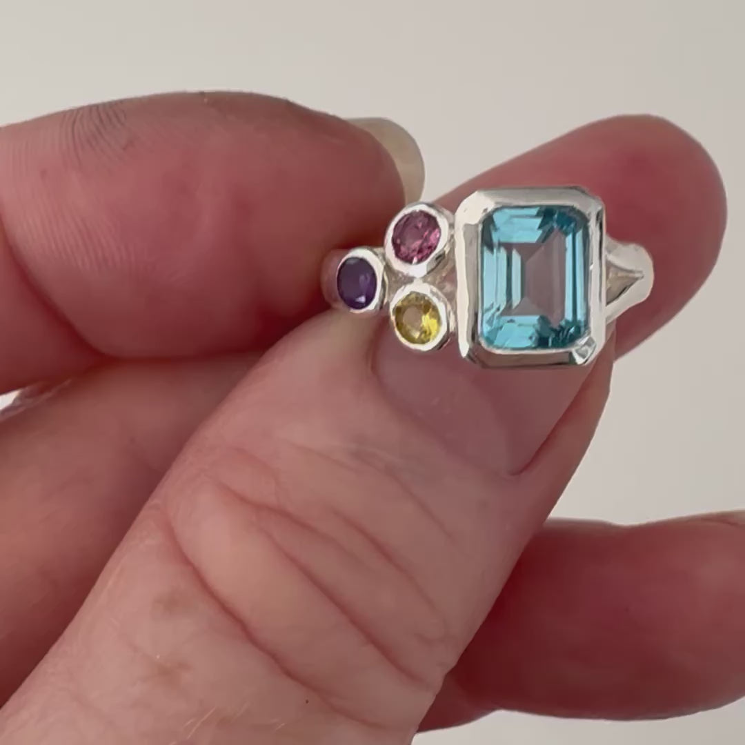 Video of topaz cluster ring showing detail