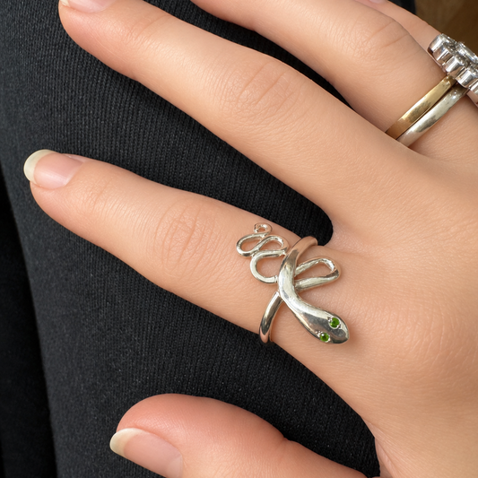 Snake ring | Silver gemstone snake ring Size P1/2