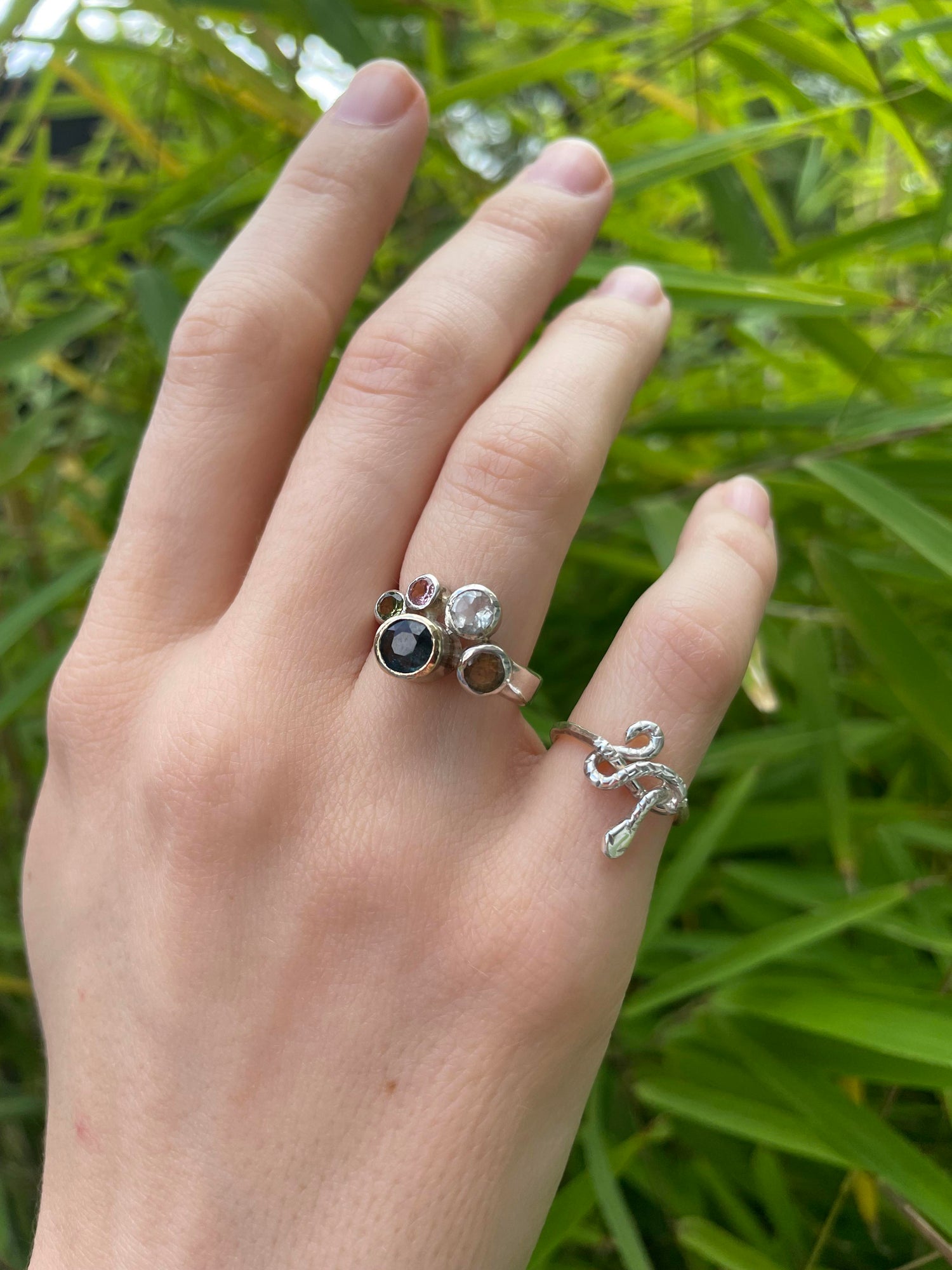sterling silver with 9ct gold and tourmaline cybele ring