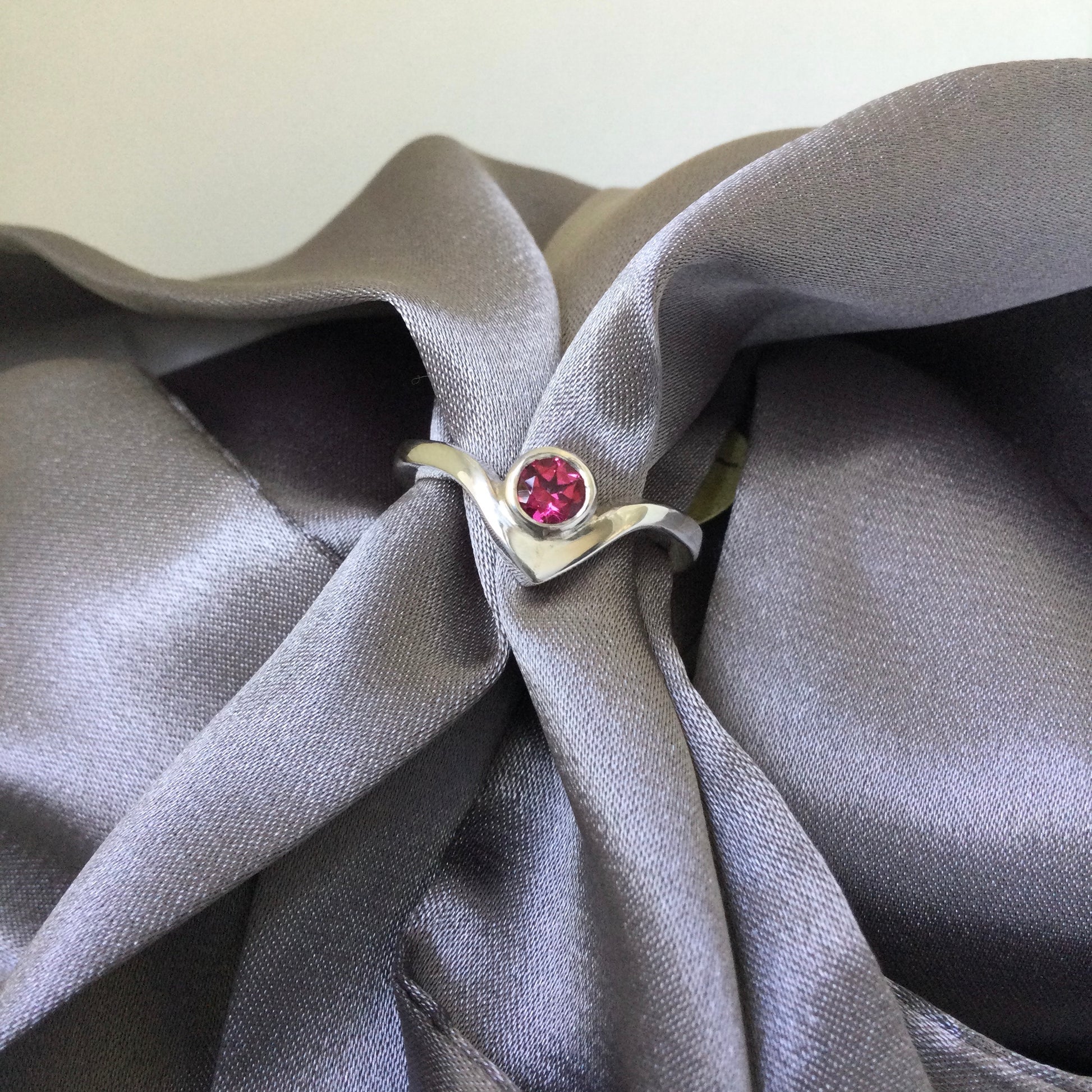 Pink topaz wishbone ring