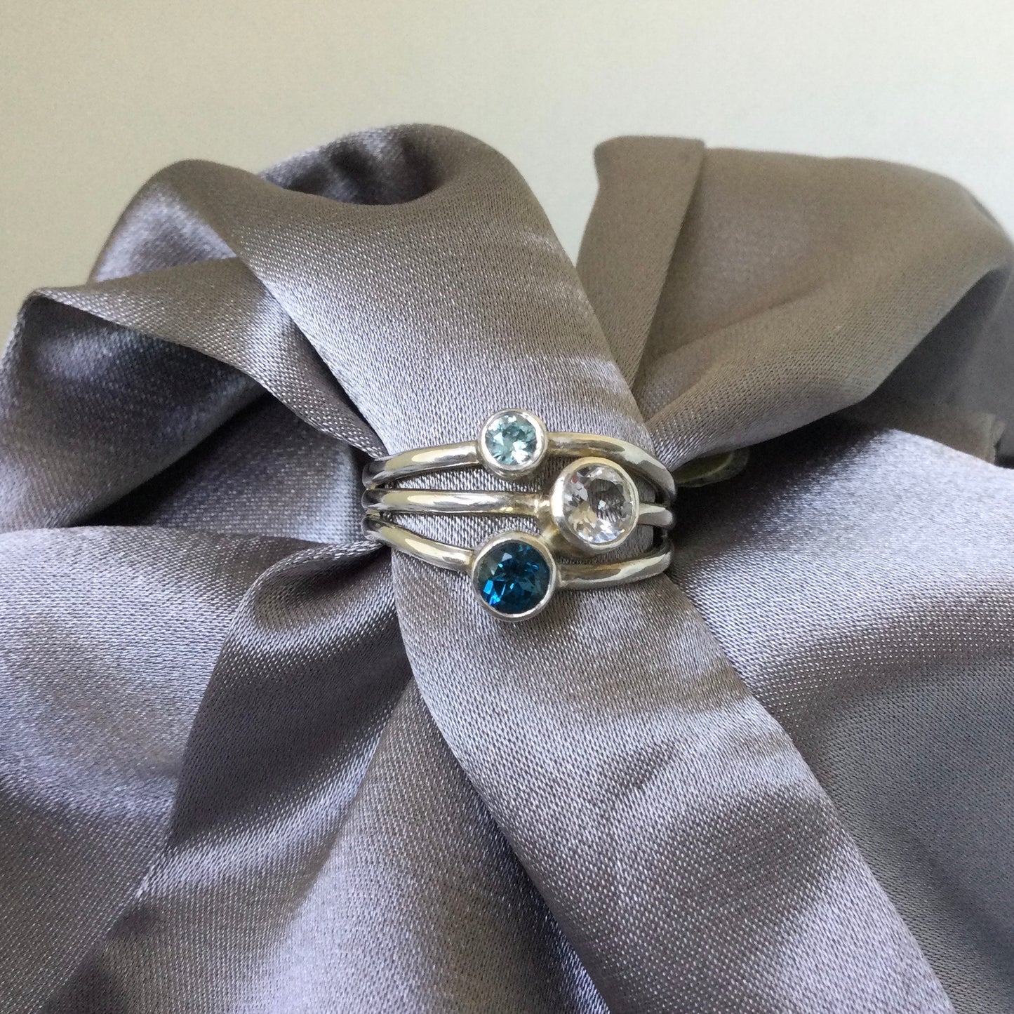 Neptune Ring | Blue  & White Topaz & Zircon - UK/AU Size N