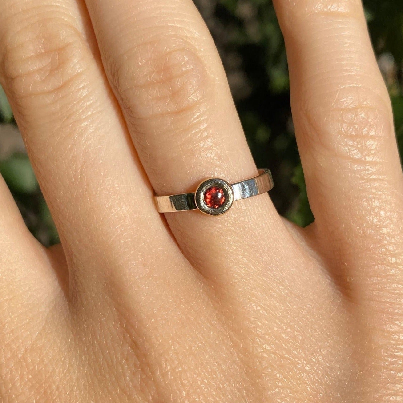 Garnet stacking ring shown on model