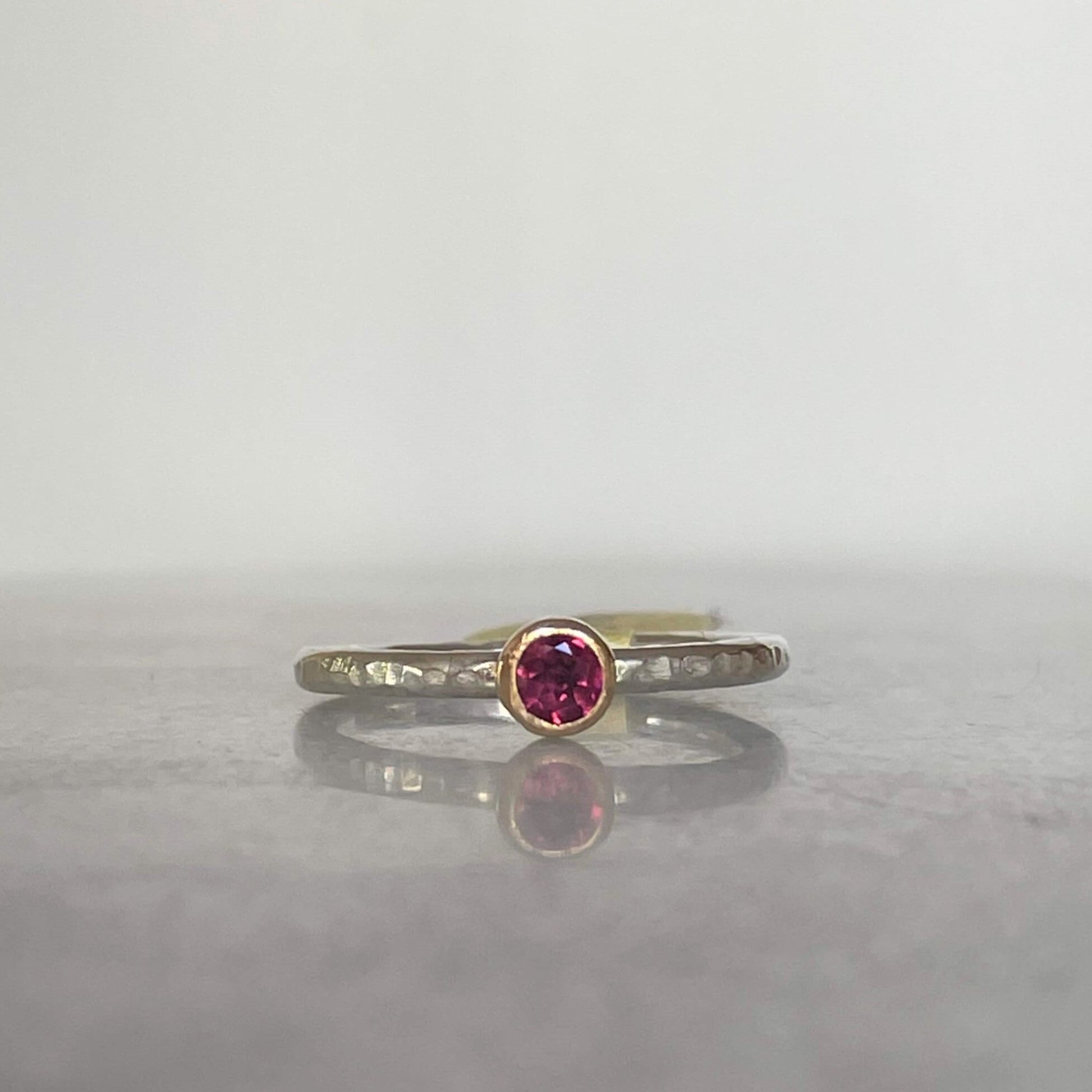 Pink rhodolite garnet silver stackable ring