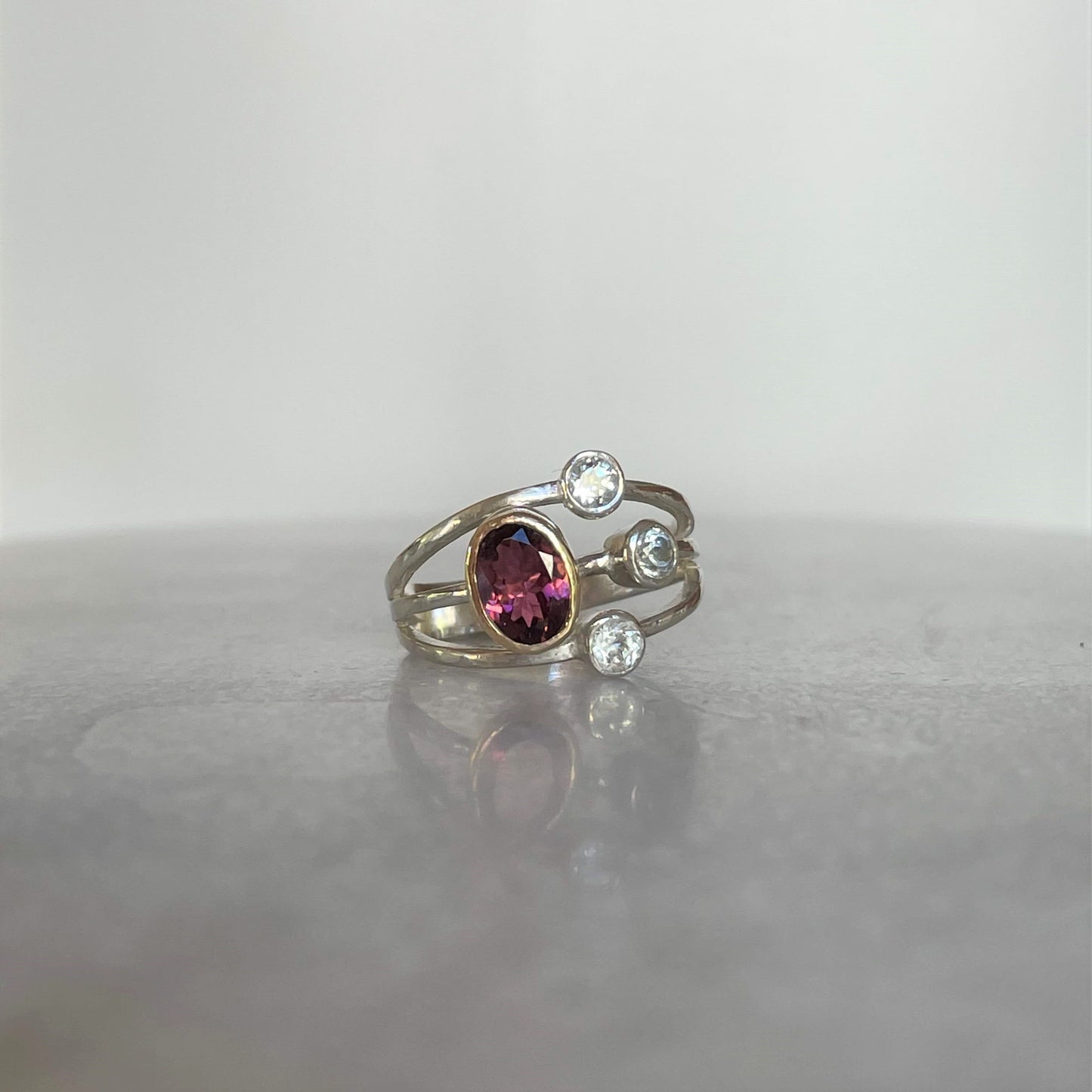 Pink tourmaline and Aquamarine cluster ring