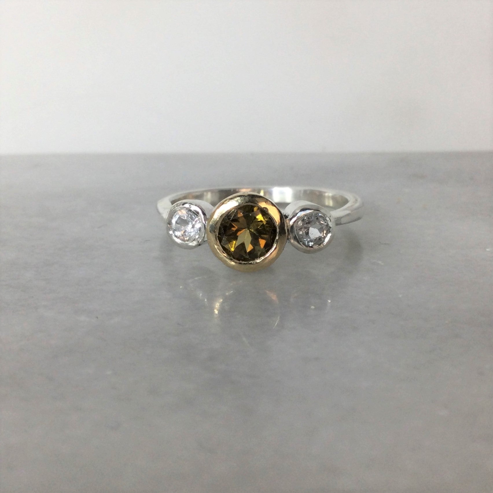 Gold tourmaline cluster ring
