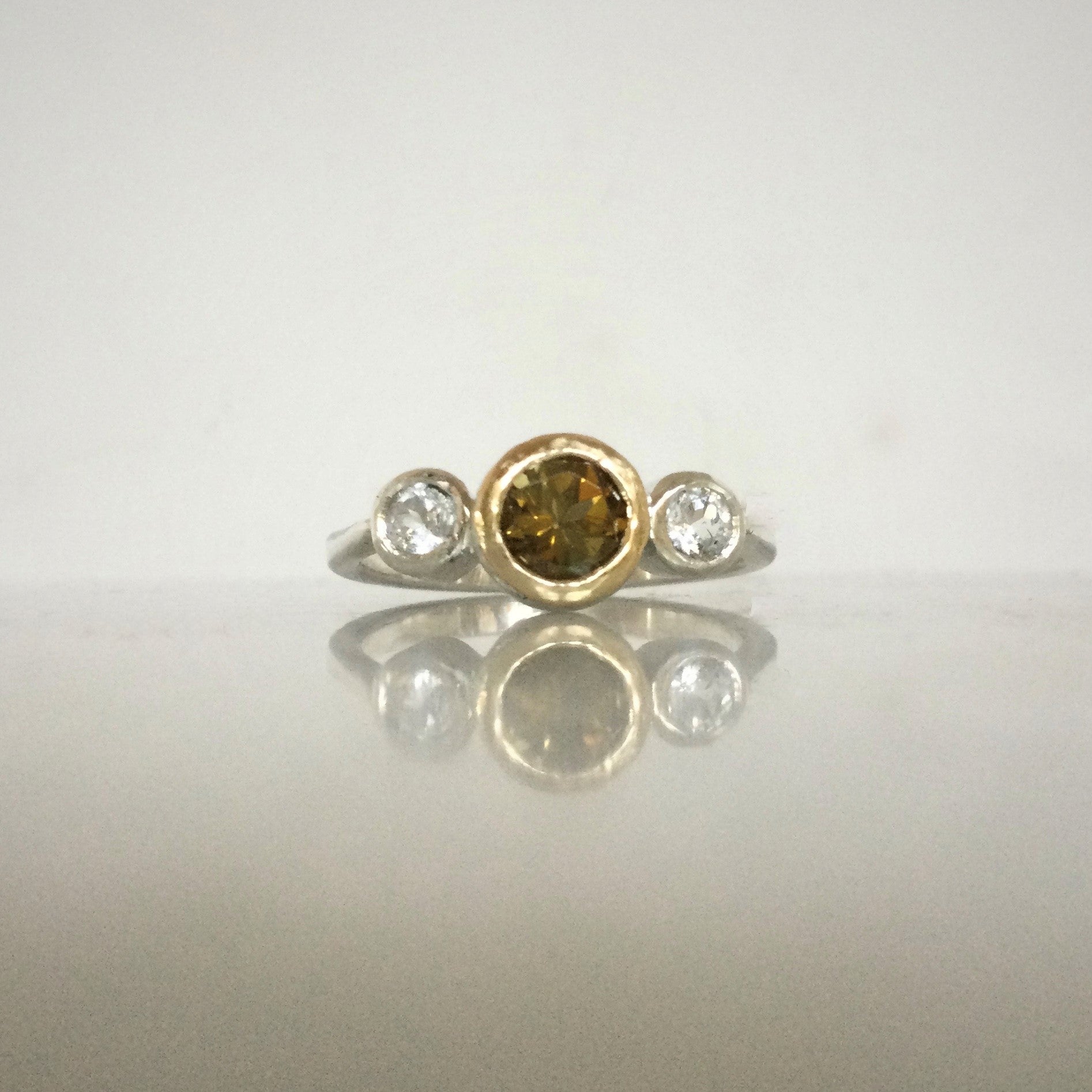 Sterling silver and gold tourmaline cluster ring