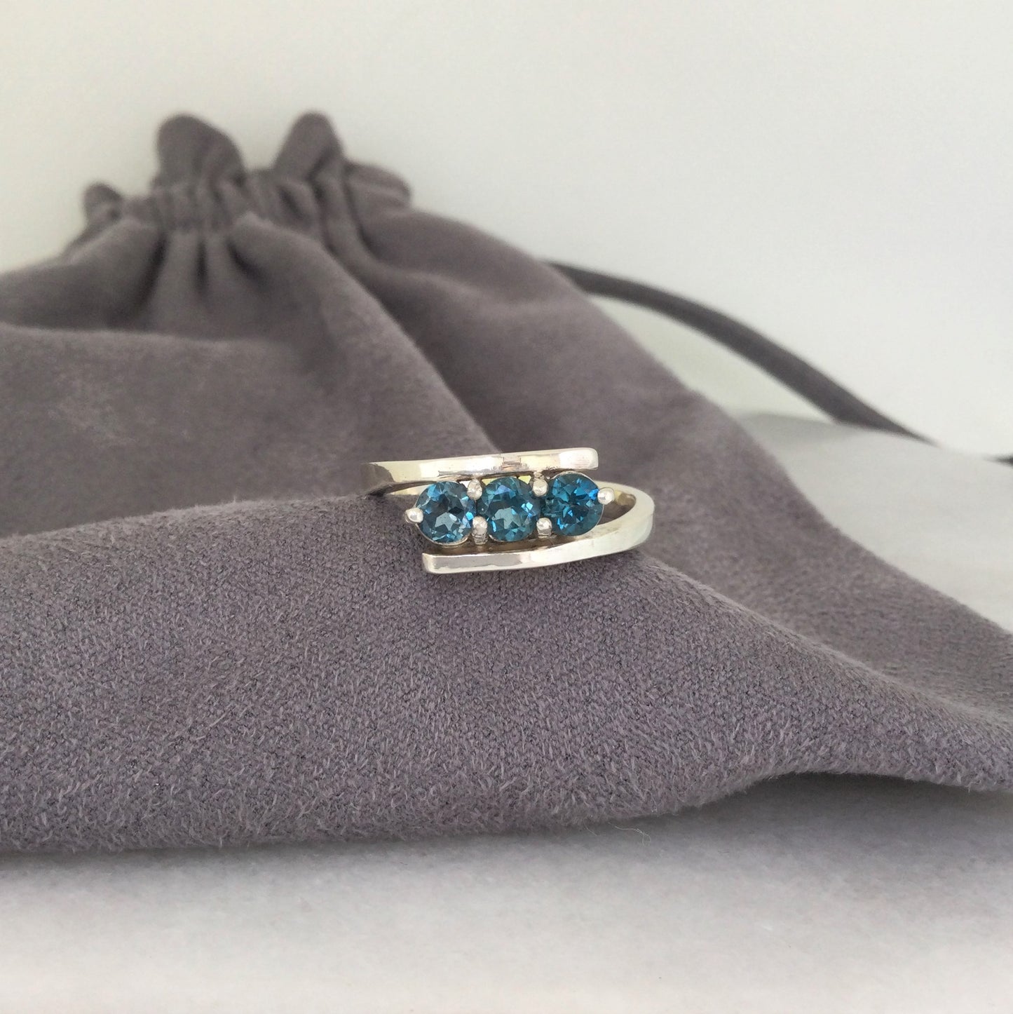 Athena Ring | Blue Topaz three stone ring - UK/AU Size: N1/2