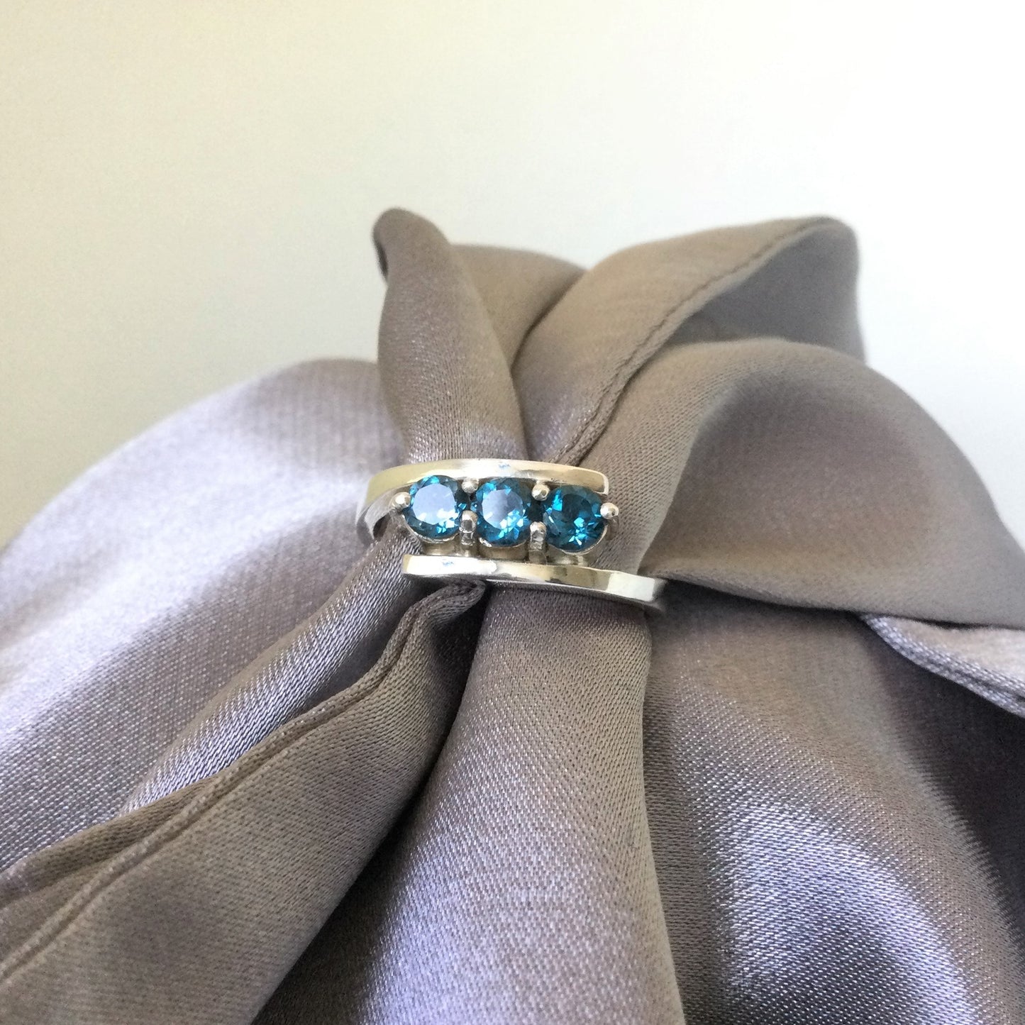 Athena Ring | Blue Topaz three stone ring - UK/AU Size: N1/2